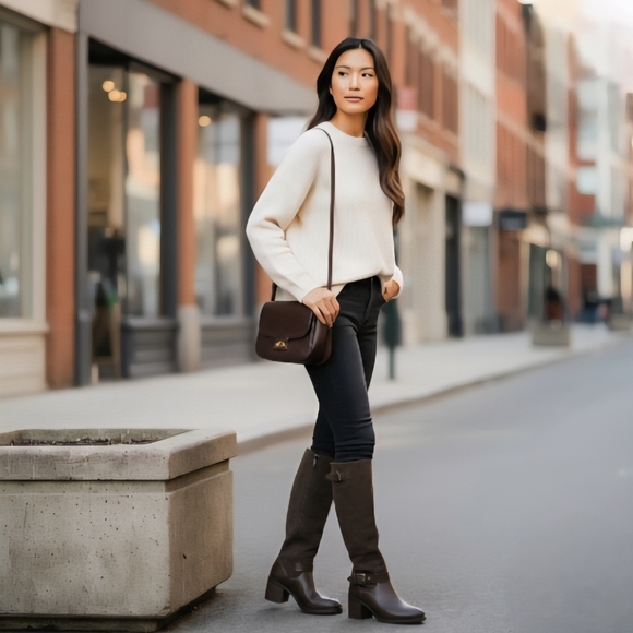 Jessica Simpson Niagara Brown Mixed Suede Knee-High Riding Boots Sz 7 Block Heel - Picture 4 of 16